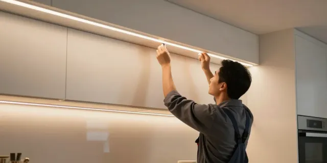 Banda LED 220V de la iluminat-ieftin.ro montată profesional într-o bucătărie modernă.