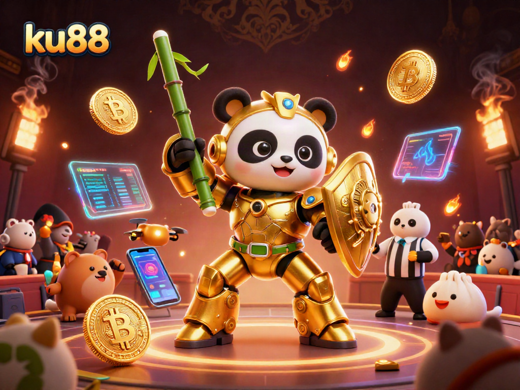 ku88 engages in an exciting game experience with golden panda and futuristic elements.