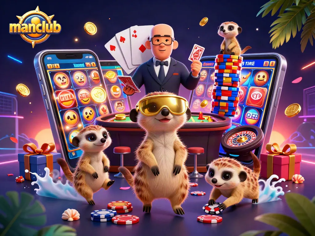 Join the manclub gaming scene, where meerkats deal cards and spin for winnings in a vibrant casino.