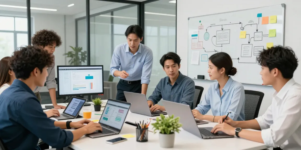 Collaborative office scene showcasing professionals using WPS Office to enhance productivity.