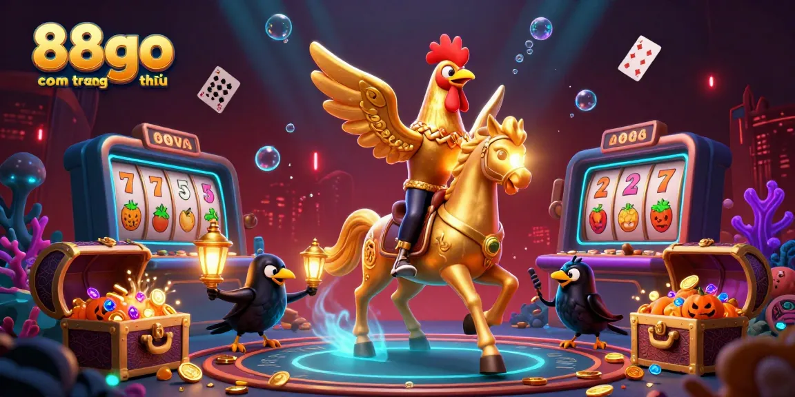 Play casino games and win with 88go com trang chủ, featuring a golden rooster in a vibrant scene.