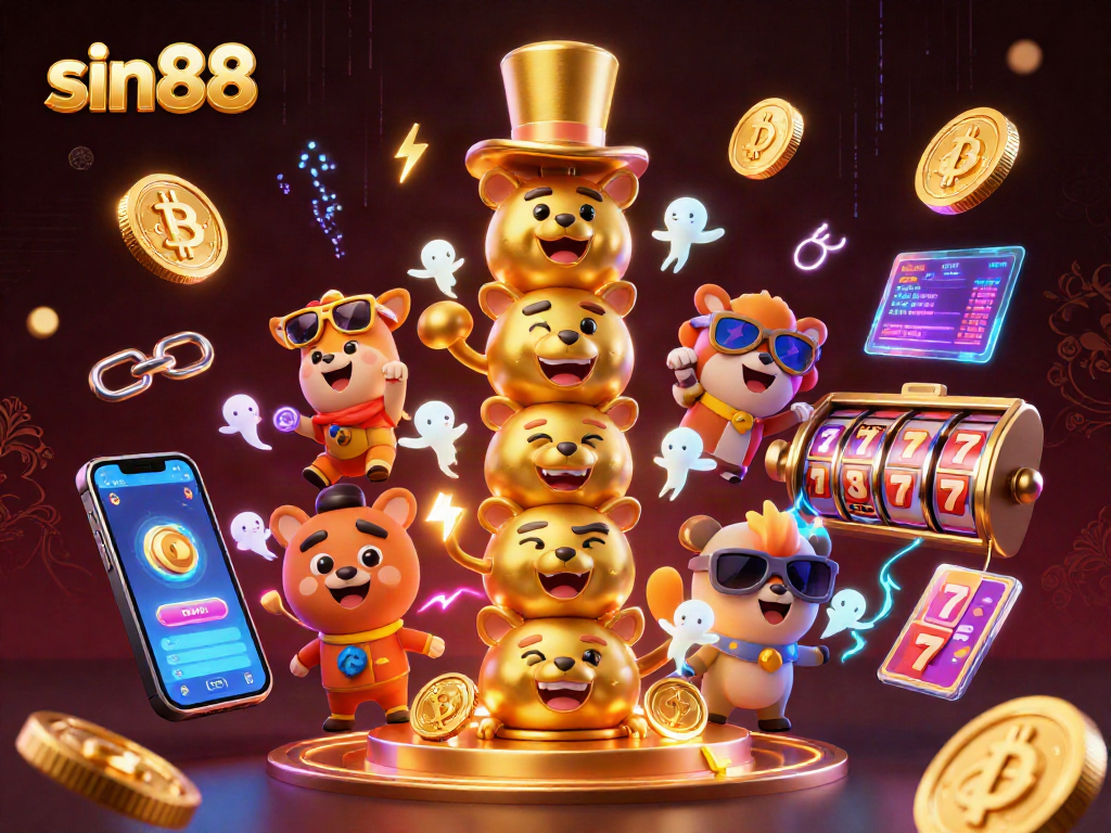 Experience thrilling games at sin88 with vibrant 3D casino elements and sparkling cryptocurrency visuals.