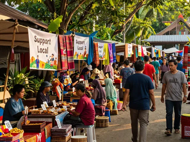 Marketplace scene supporting local artisans at https://rokok88.net with vibrant crafts and community engagement.