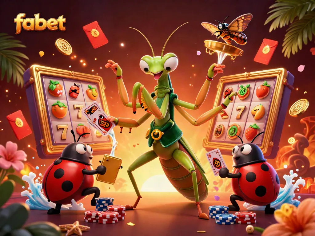 Experience dynamic gaming action with fabet's colorful 3D illustration of a casino scene featuring vibrant characters and interactive slots elements.